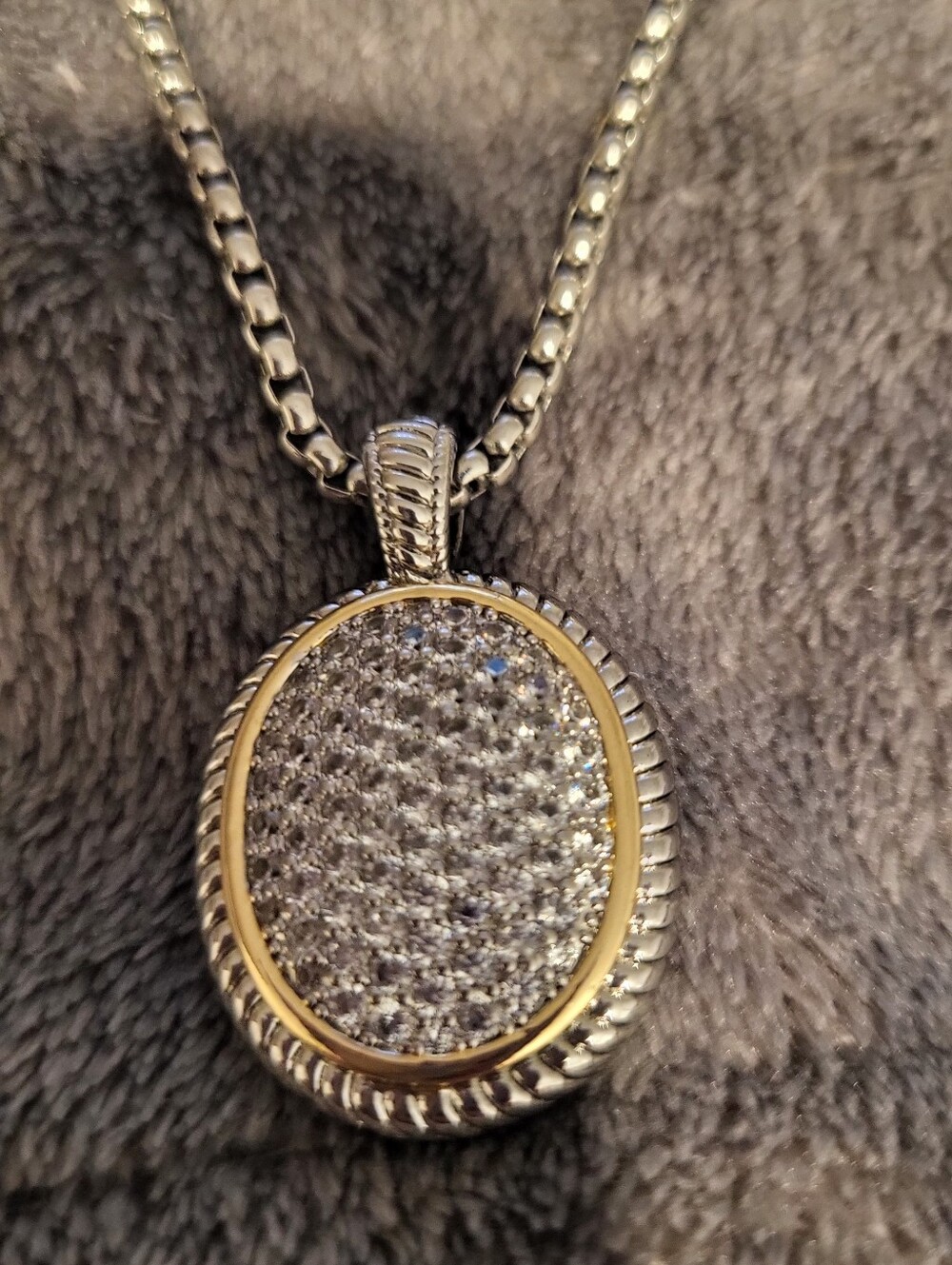 Pavé Oval Pendant Necklace - Gold & Silver Tone